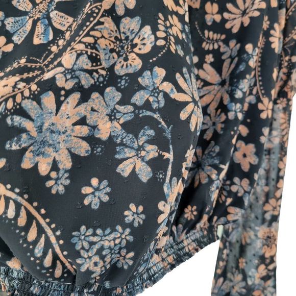 Free People Clarissa Printed Top in Midnight Long Sleeve High Neck Top XS EUC - Picture 4 of 8